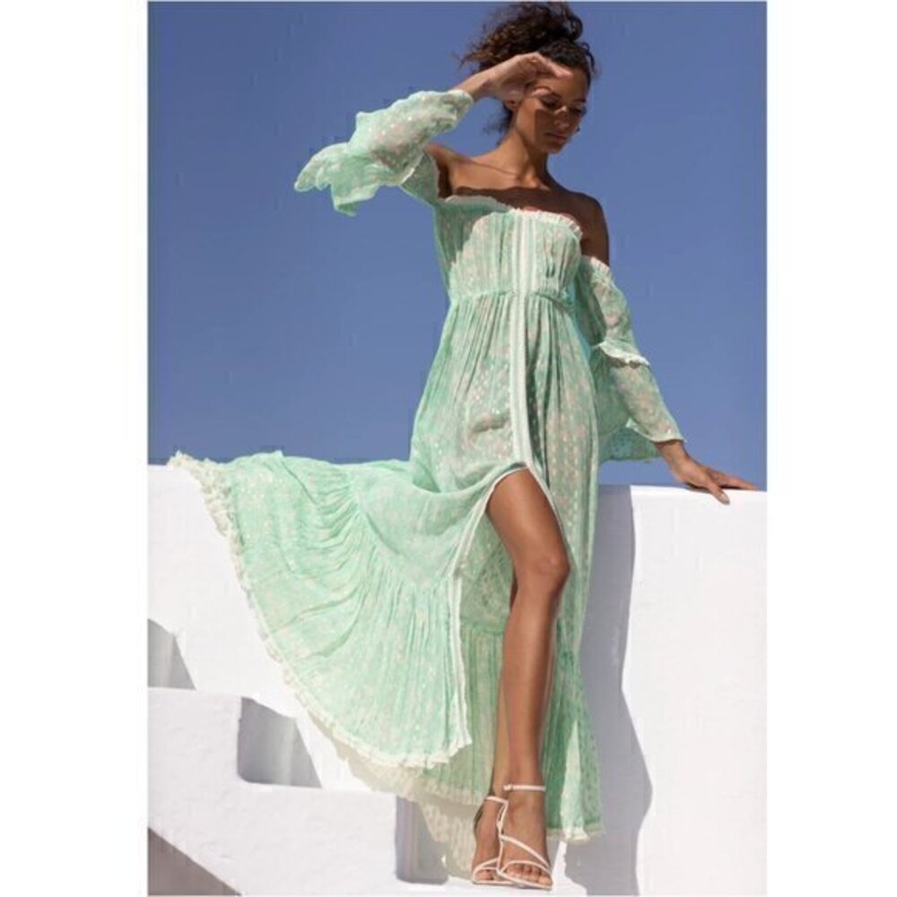 Sunday Saint-Tropez Evana Dress In Green Polka Dot One Size Like New